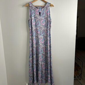 Talbots Maxi Dress Sz XL Jersey Knit Sleeveless Paisley Floral Pink Blue‎ Boho